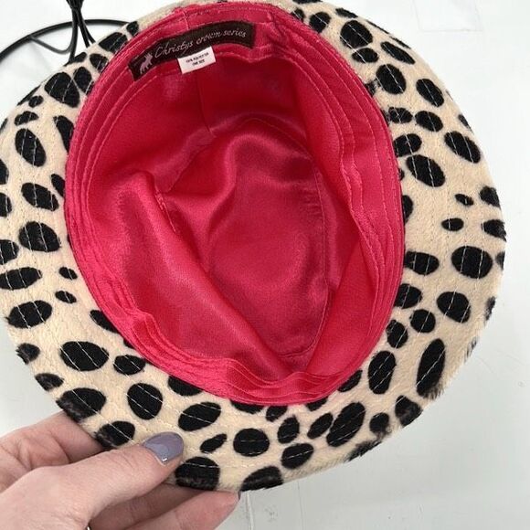 Christys Crown Women's Ashley Dalmatian‎ Print Fedora Hat Tan One Size Halloween - Picture 4 of 5